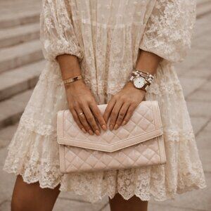 NWT Vegan Patent Leather Very Feminine Blush Cross Body Clutch Purse